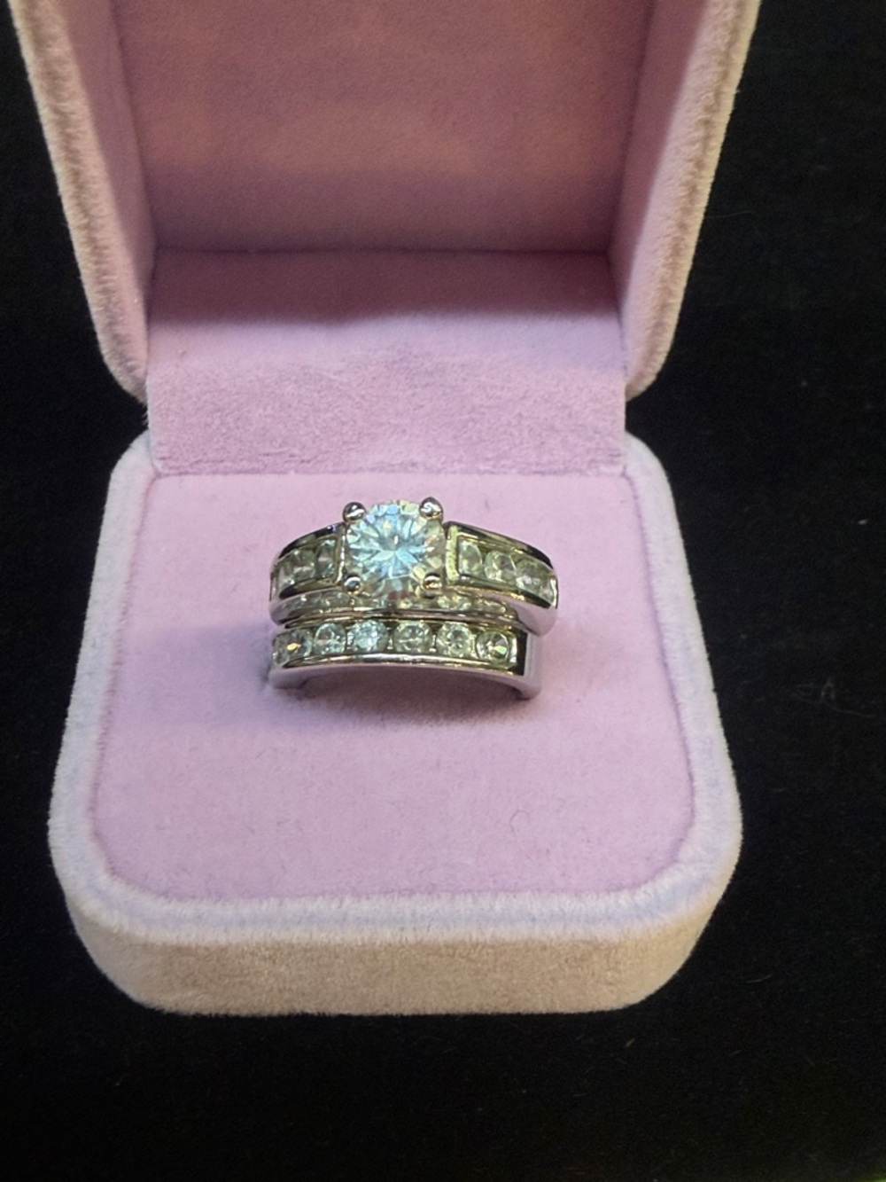 Silver-Tone Cubic Zirconia Bridal Ring Set - Sparkling White